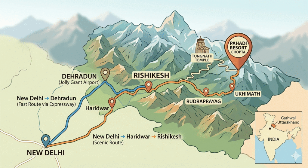 How to Reach Pahadi Resort Chopta (2026 Guide)