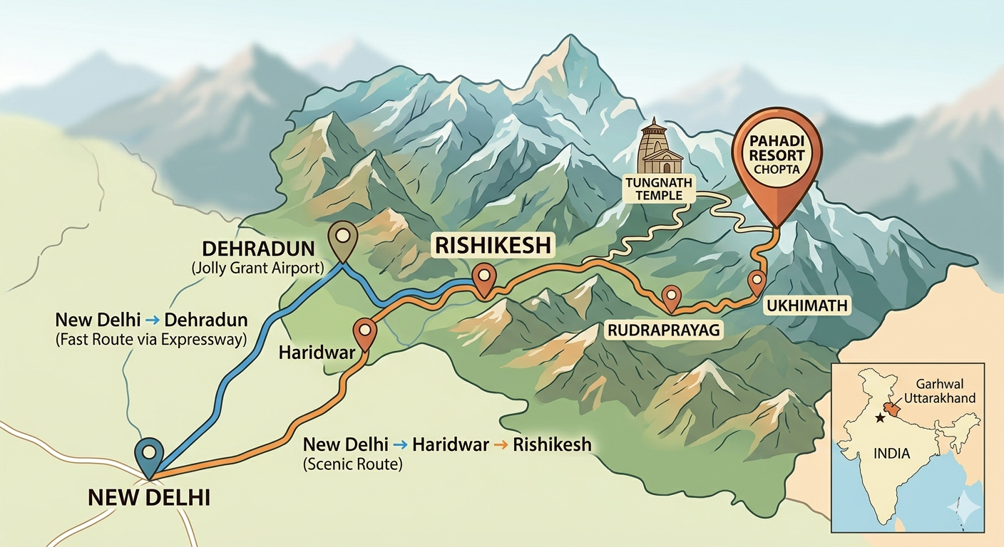 How to Reach Pahadi Resort Chopta (2026 Guide)
